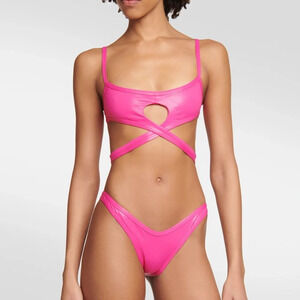 The Attico Cut-Out Wraparound Bikini Set In Fuchsia Technical Fabric